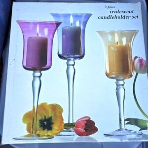 Easter Vintage 3-PC. Tall Glass Iridescent Candleholder 12 in